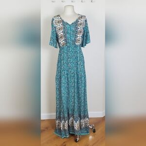 Elegant Teal Boho Maxi Dress